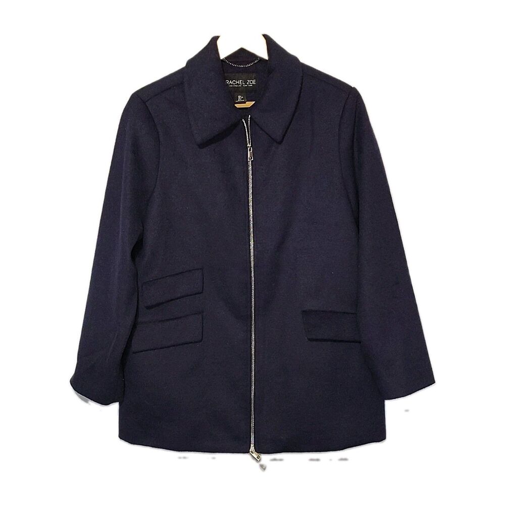 Rachel Zoe Women's L Navy Blue Wool Blend Jacket Coat Full Zip NWOT Minimalist